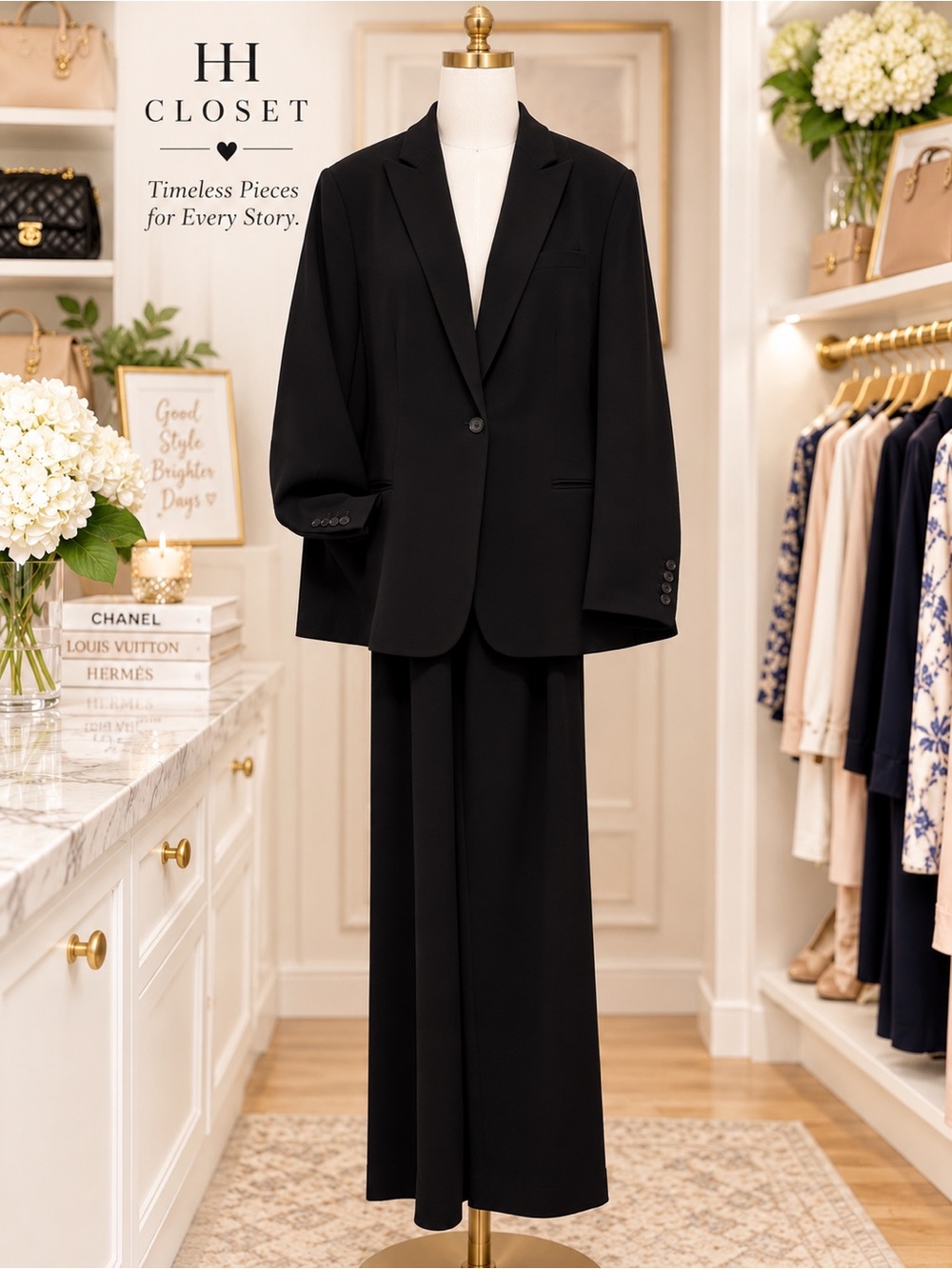 Calvin Klein Wmn’s 2-Pc Black Single-Button Suit | 16W Jacket & Pants Trousers